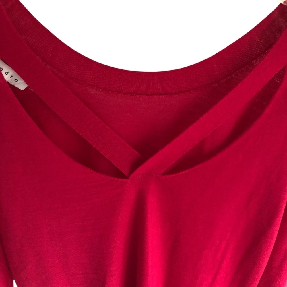 Sandro Paris Wool Cashmere Blend Cutout Neck Sweater Ruby Red Size 2 NWT - Picture 3 of 9